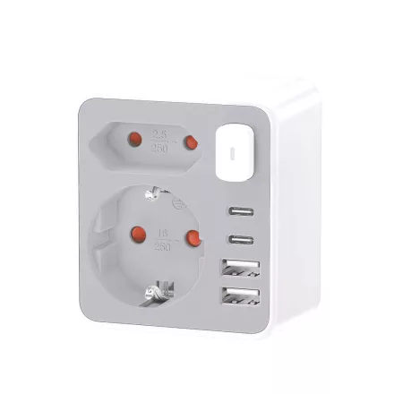 Technik Professional WG Elosztó Fali 2 utas + 2 x USB-C + 2 x USB-A + kapcsoló