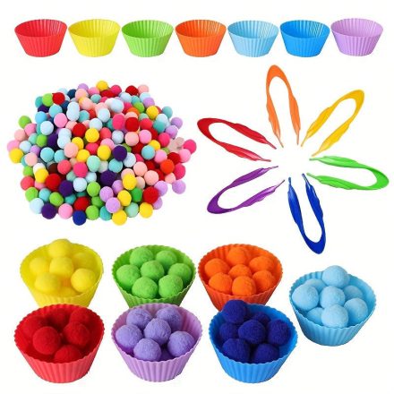 Gyermek Színválogató és Számláló Plüss Labda Készlet