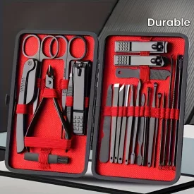   Professzionális manikűr és pedikűr készlet, precíziós rozsdamentes acél körömápoló eszközök tartós utazótáskával, szalon minőségű ápolókészlet otthoni és útközbeni használatra