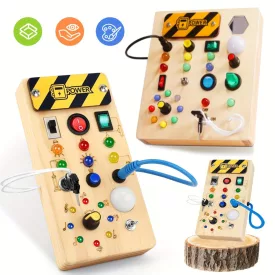   Színes Fa Foglalkoztató Tábla Érzékszervi Játékkal, Zene & Fény Kapcsolókkal - Oktatási & Utazásbarát Születésnapi Ajándék Gyerekeknek