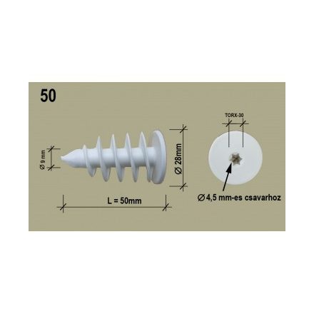 Polisztirol dübel 48 csavarmenetes 5 cm szigeteléshez