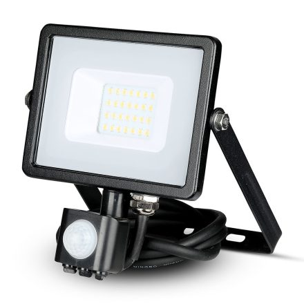 LED reflektor 20W 1600lm 4000K IP65 Fekete mozgásérzékelővel és CUT-OFF funkcióval Samsung Chip VT-20-SB V-TAC