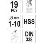 Csigafúró készlet 19 részes HSS 1-10mm