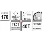 Körfűrésztárcsa (fa) 170x16x3,2mm T40