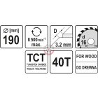 Körfűrésztárcsa (fa) 190x16x3,2mm T40