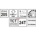 Körfűrésztárcsa (fa) 205x18x3,2mm T24