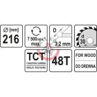 Körfűrésztárcsa (fa) 216x30x3,2mm T48